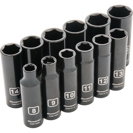 Dynamic Tools 3/8" Dr 12Pcs 6 Point Metric, Deep Impact Socket Set, 8mm - 19mm D010023